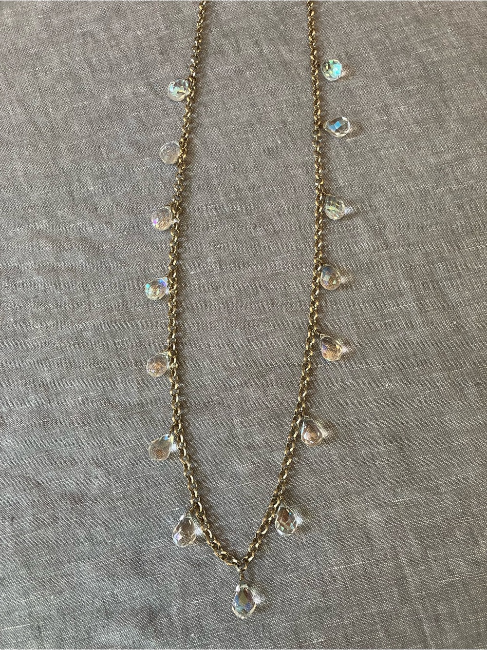Ann Taylor Gold-Tone Necklace with faceted, iridescent teardrop beads